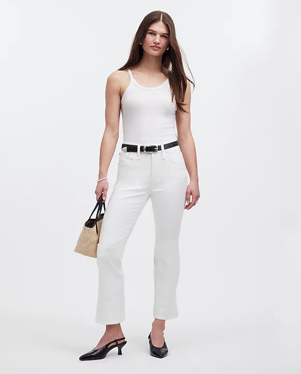Madewell Kick Out Crop Jeans Pure White Stretch Mid Rise Flare NI961 US 24 NWT